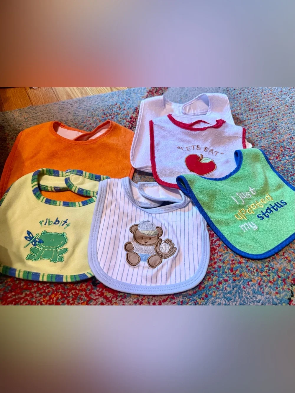 Lot of Baby Bibs / 6 Gender Neutral Bibs Baseball Bib / Frog Bib / Sweet set